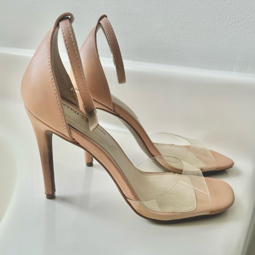 Seven Dials Nude Heels with Clear Strap. Excellent condition